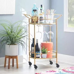Clearance Kirklands Home Gold Metal Frame Bar Cart with Mirrored Shelves