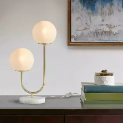 Clearance Kirklands Home Gold Metal 2-Light Zusa Modern Table Lamp White