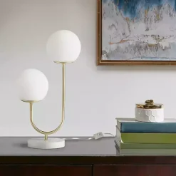 Clearance Kirklands Home Gold Metal 2-Light Zusa Modern Table Lamp White