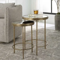 Best Kirklands Home Metal Mirror Top 2-pc. Nesting Side Table Set Gold