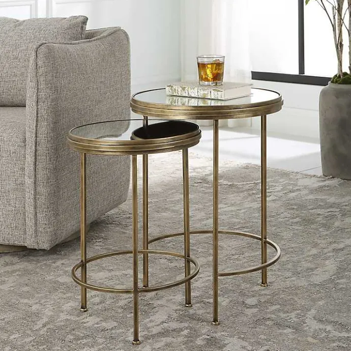 Best Kirklands Home Metal Mirror Top 2-pc. Nesting Side Table Set Gold