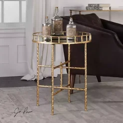 Clearance Kirklands Home Gold Metal Mirrored Tray Accent Table