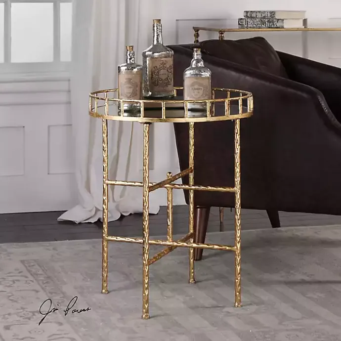Clearance Kirklands Home Gold Metal Mirrored Tray Accent Table