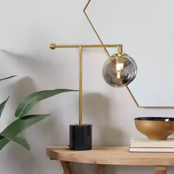 Discount Kirklands Home Gold Metal Smoked Glass Shade Table Lamp Gray