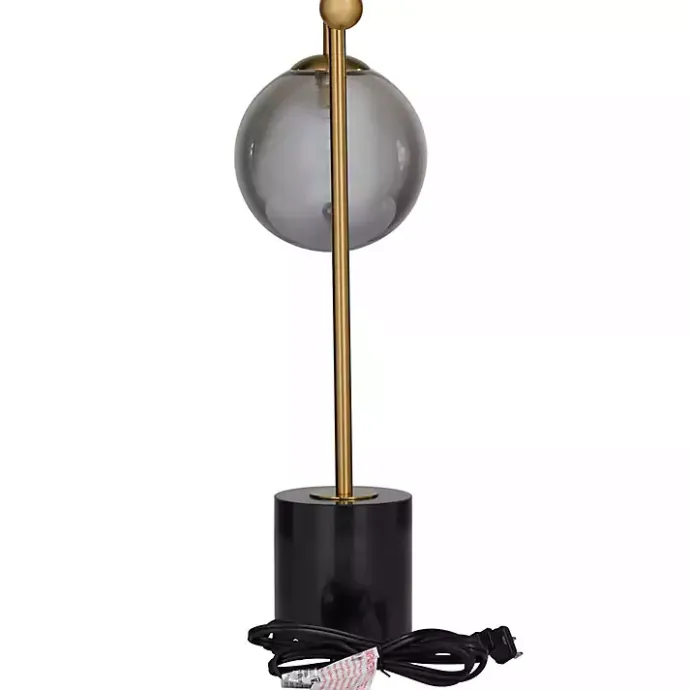 Discount Kirklands Home Gold Metal Smoked Glass Shade Table Lamp Gray