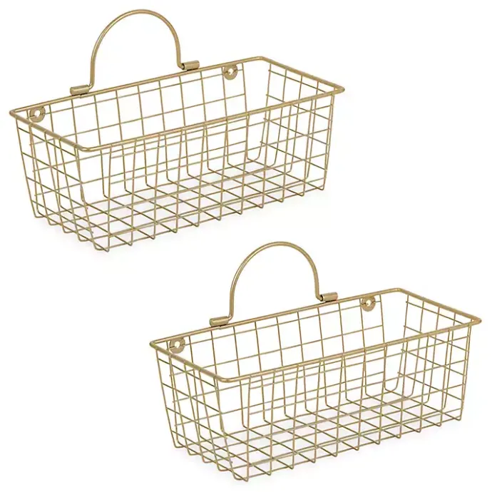 Clearance Kirklands Home Gold Metal Wire Cage Wall Baskets, Set of 2