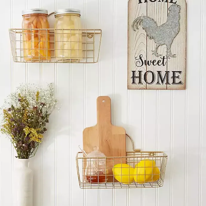 Clearance Kirklands Home Gold Metal Wire Cage Wall Baskets, Set of 2