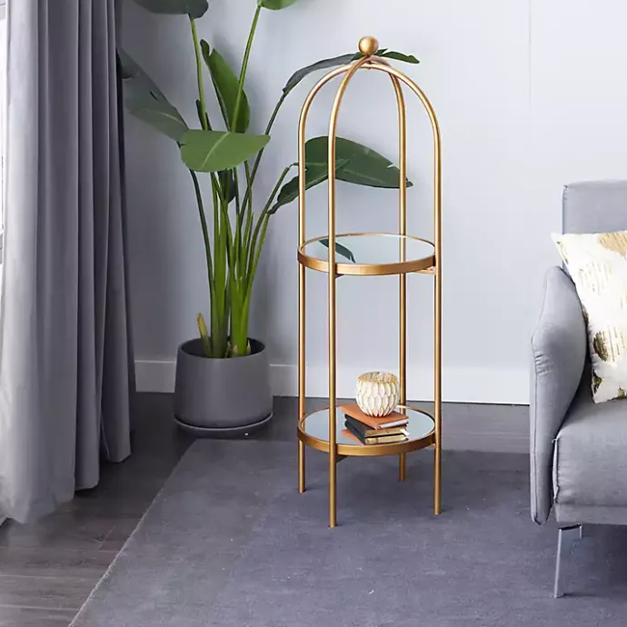 Best Kirklands Home Mirrored Two-Tier Cage Shelf Gold