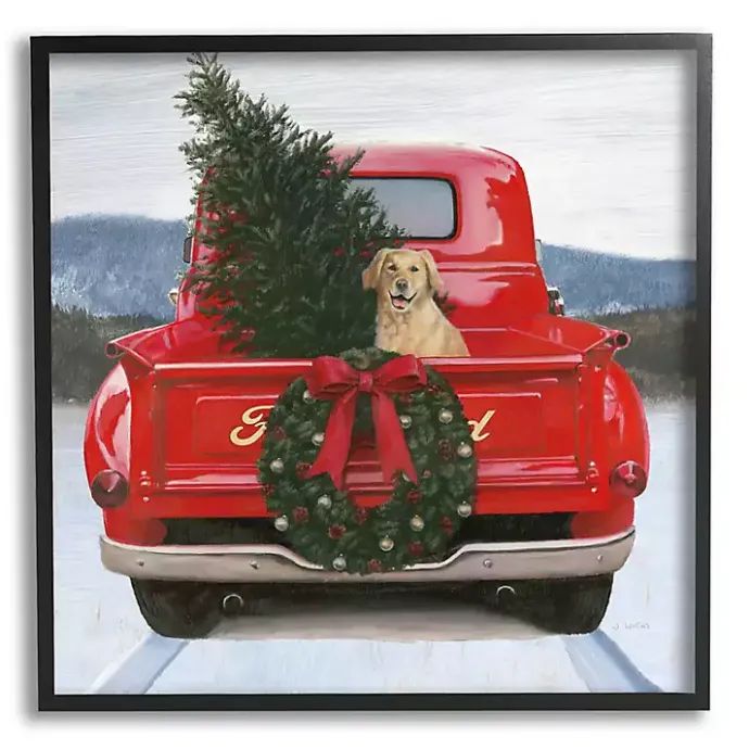 Best Kirklands Home Gold Pup in a Red Truck Framed Art Print