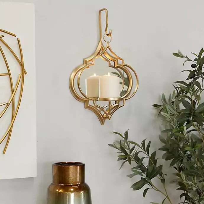 Sale Kirklands Home Quatrefoil Mirrored Wall Sconce Gold