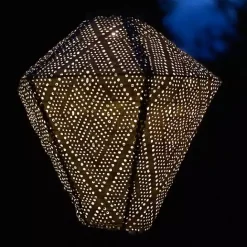 Best Kirklands Home Sashiko Diamond Hanging LED Outdoor Lantern Gold