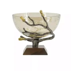 Hot Kirklands Home Gold Tipped Walnut Wood Glass Bowl