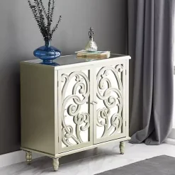 Sale Kirklands Home Wood Carved Scroll Mirrored Cabinet Gold