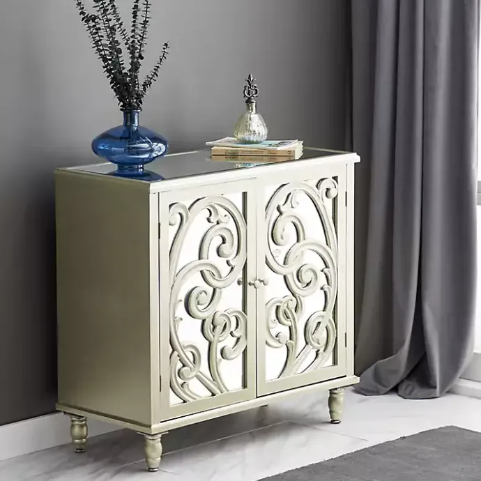 Sale Kirklands Home Wood Carved Scroll Mirrored Cabinet Gold