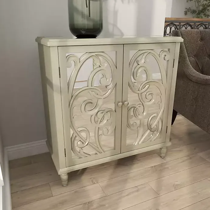 Sale Kirklands Home Wood Carved Scroll Mirrored Cabinet Gold