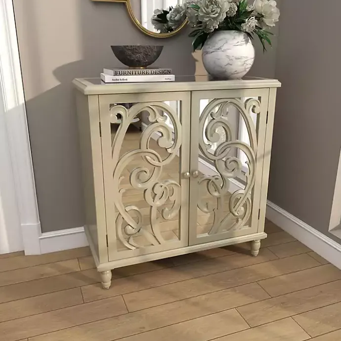 Sale Kirklands Home Wood Carved Scroll Mirrored Cabinet Gold