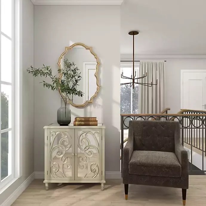 Sale Kirklands Home Wood Carved Scroll Mirrored Cabinet Gold