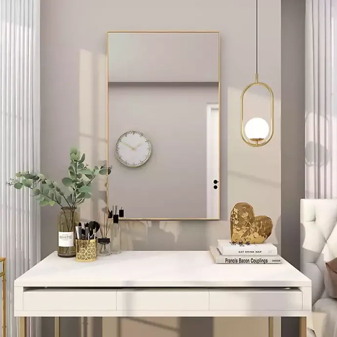 Sale Kirklands Home Gold Wood Rectangular Wall Mirror, 24x40 in.