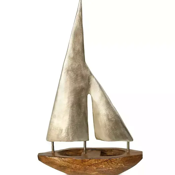 New Kirklands Home Golden Mango Wood Sailboat, 16 in.