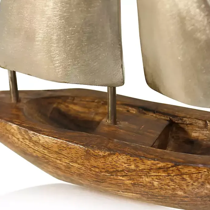 New Kirklands Home Golden Mango Wood Sailboat, 16 in.