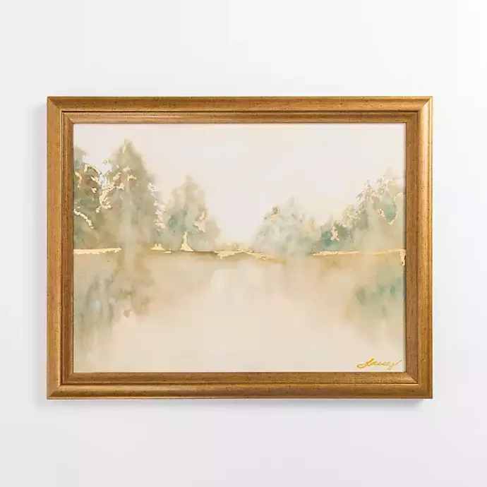 New Kirklands Home Golden Watercolor Treeline Framed Canvas Art Print