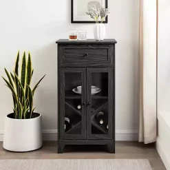 New Kirklands Home Graphite Double Door Reeves Cabinet Black