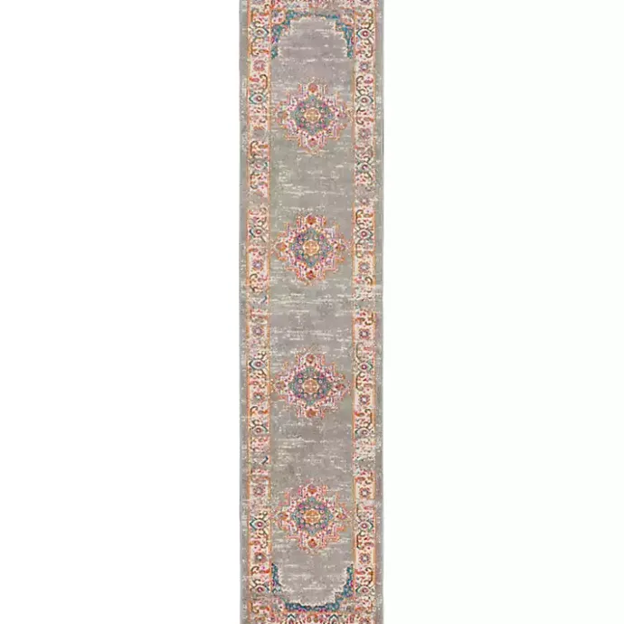 Kirklands Home Gray & Pink Central Motif Botanical Runner