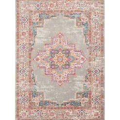 Clearance Kirklands Home Gray & Pink Central Motif Botanical Area Rug, 5x7