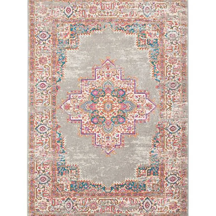 Clearance Kirklands Home Gray & Pink Central Motif Botanical Area Rug, 5x7