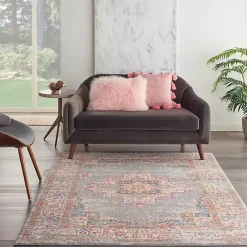 Clearance Kirklands Home Gray & Pink Central Motif Botanical Area Rug, 5x7