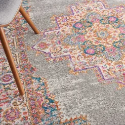 Clearance Kirklands Home Gray & Pink Central Motif Botanical Area Rug, 5x7