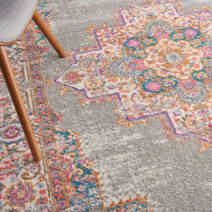 Clearance Kirklands Home Gray & Pink Central Motif Botanical Area Rug, 5x7