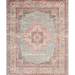 Kirklands Home Gray & Pink Central Motif Botanical Area Rug, 8x10