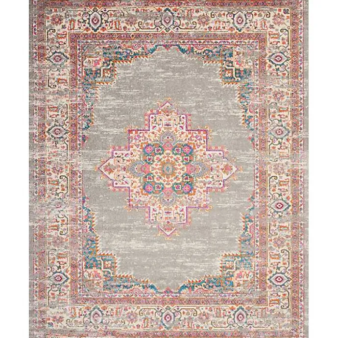 Kirklands Home Gray & Pink Central Motif Botanical Area Rug, 8x10