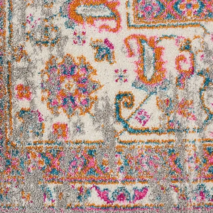 Kirklands Home Gray & Pink Central Motif Botanical Area Rug, 8x10