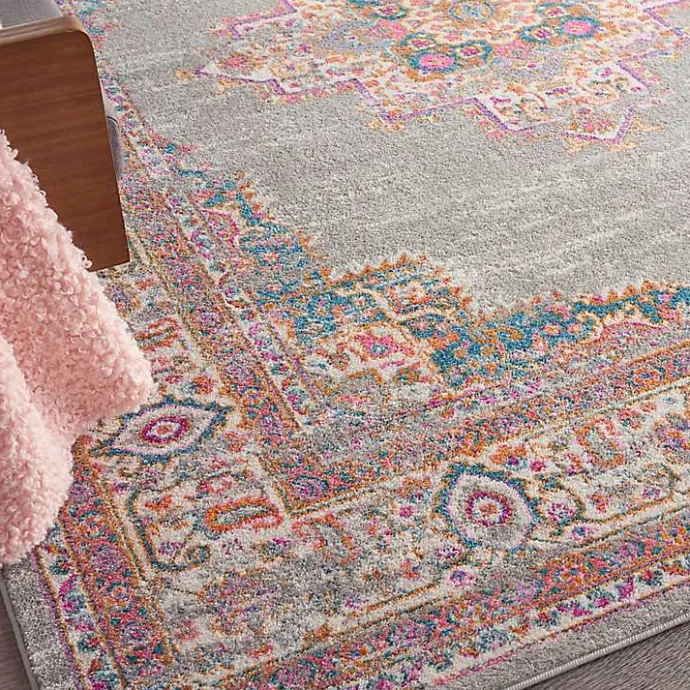 Kirklands Home Gray & Pink Central Motif Botanical Area Rug, 8x10