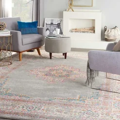 Hot Kirklands Home Gray & Pink Central Motif Botanical Area Rug, 9x12