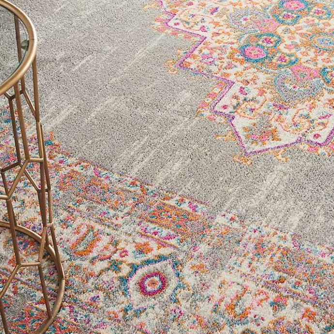 Hot Kirklands Home Gray & Pink Central Motif Botanical Area Rug, 9x12