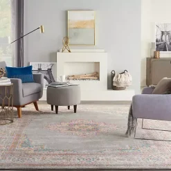 Hot Kirklands Home Gray & Pink Central Motif Botanical Area Rug, 9x12