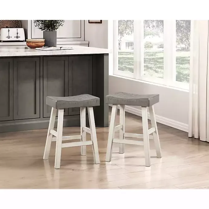 Best Kirklands Home & White Wood Counter Stools, Set of 2 Gray