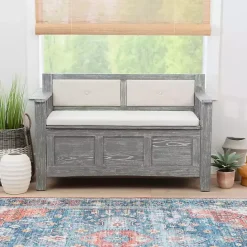 Online Kirklands Home Gray and Beige Carlton Storage Bench
