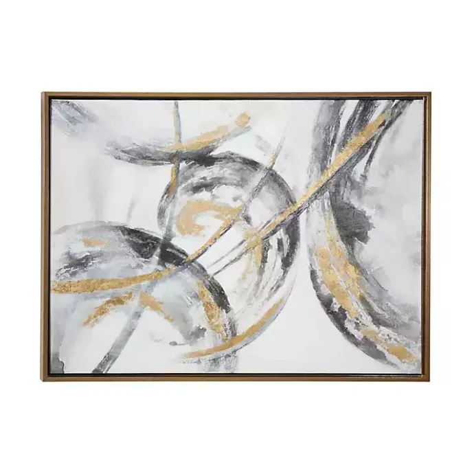 Outlet Kirklands Home Gray and Gold Abstract Framed Canvas Art Print
