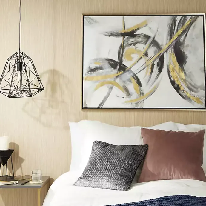 Outlet Kirklands Home Gray and Gold Abstract Framed Canvas Art Print