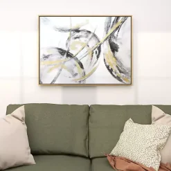 Outlet Kirklands Home Gray and Gold Abstract Framed Canvas Art Print