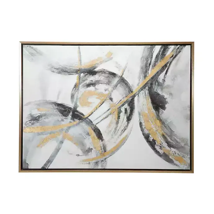Outlet Kirklands Home Gray and Gold Abstract Framed Canvas Art Print