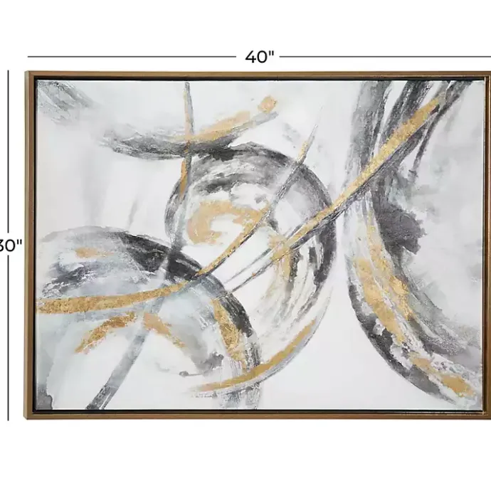 Outlet Kirklands Home Gray and Gold Abstract Framed Canvas Art Print