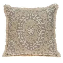 Sale Kirklands Home Gray and Tan Medallion Fringe Pillow