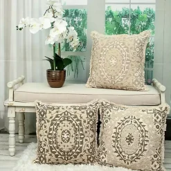 Sale Kirklands Home Gray and Tan Medallion Fringe Pillow