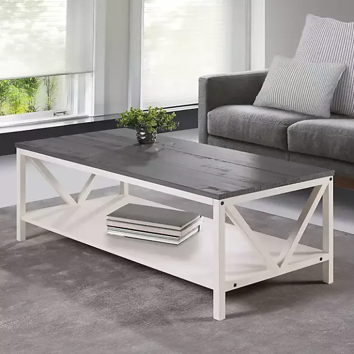 Outlet Kirklands Home Gray and Barnwood Coffee Table White