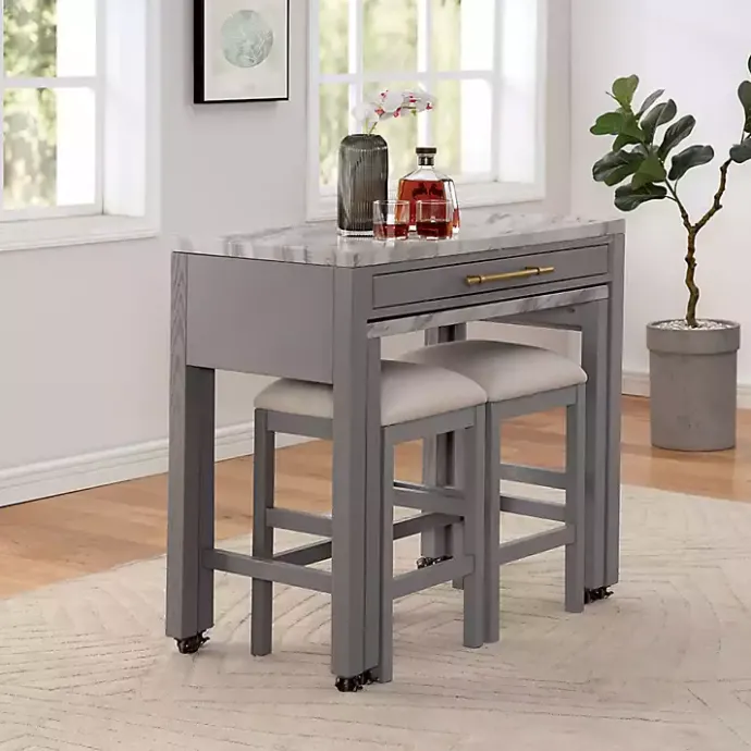 Discount Kirklands Home Gray and White Faux Marble Nested Counter Table